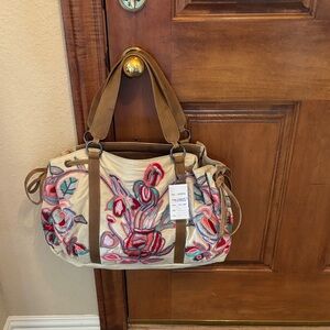 Tasha Polizzi Cream and Brown Floral Shoulder Bag
